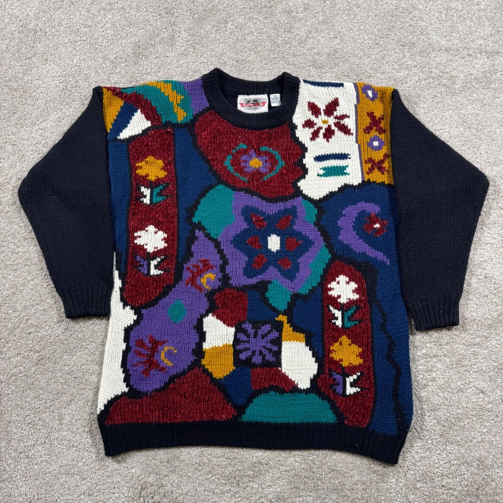 Vintage International Extra Touch Abstract Knit Sweater Womens 2X Multi-Color
